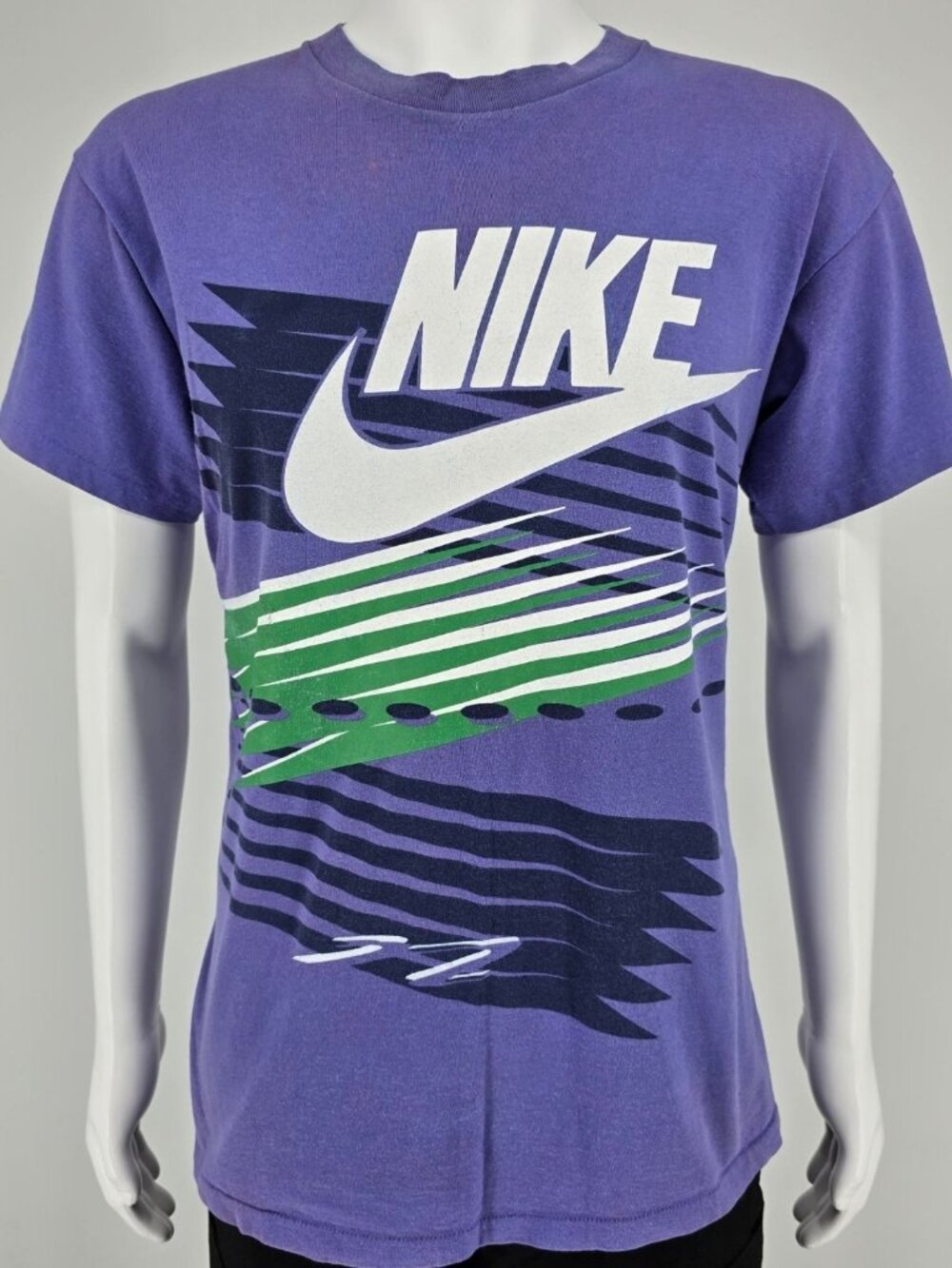 Vintage Early 1990s Nike Swoosh Purple Abstract Geometric Graphic T-Shirt (L)